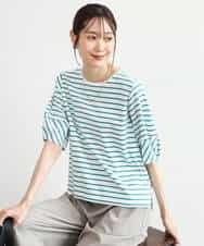 FKKID70120 MK MICHEL KLEIN(MK ミッシェルクラン) [接触冷感/洗える]ランタンスリーブボーダーカットソー ネイビー