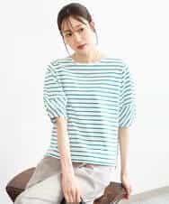 FKKID70120 MK MICHEL KLEIN(MK ミッシェルクラン) [接触冷感/洗える]ランタンスリーブボーダーカットソー ネイビー