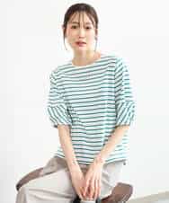 FKKID70120 MK MICHEL KLEIN(MK ミッシェルクラン) [接触冷感/洗える]ランタンスリーブボーダーカットソー ネイビー