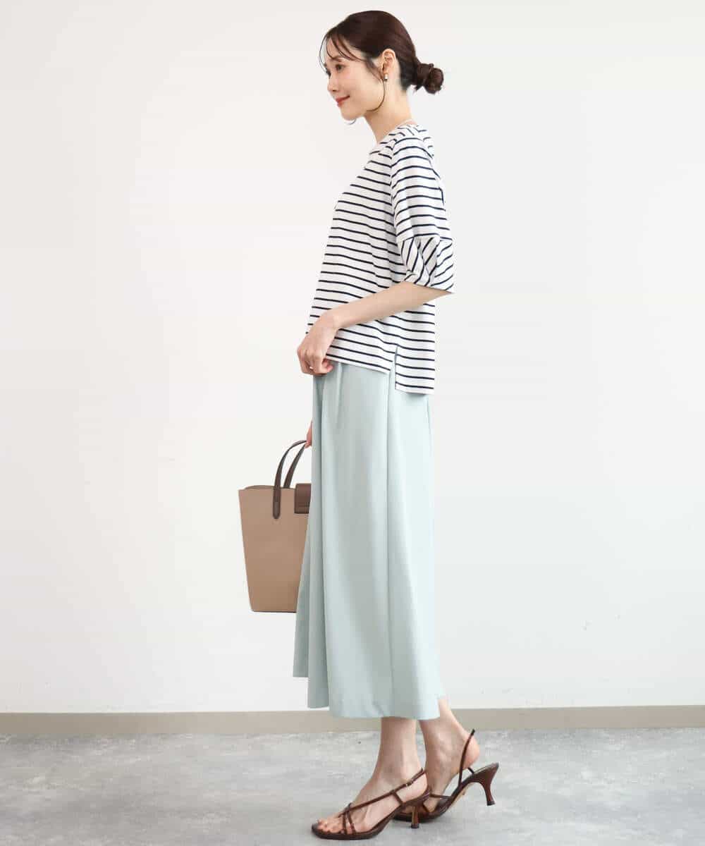 FKKID70120 MK MICHEL KLEIN(MK ミッシェルクラン) [接触冷感/洗える]ランタンスリーブボーダーカットソー ネイビー