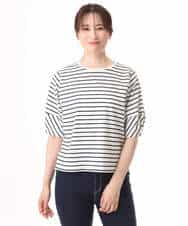 FKKID70120 MK MICHEL KLEIN(MK ミッシェルクラン) [接触冷感/洗える]ランタンスリーブボーダーカットソー ネイビー