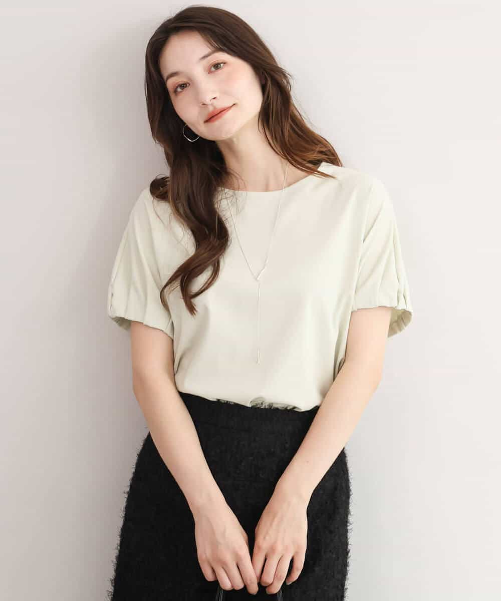 FKKID71130 MK MICHEL KLEIN(MK ミッシェルクラン) [UVカット/接触冷感/洗える]ギャザータックスリーブカットソー ブラック