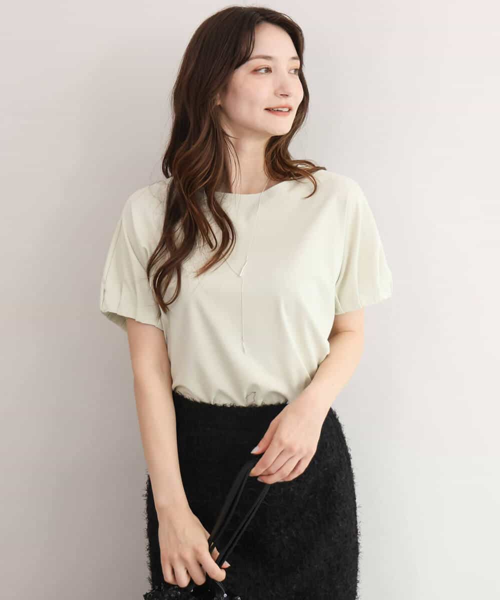 FKKID71130 MK MICHEL KLEIN(MK ミッシェルクラン) [UVカット/接触冷感/洗える]ギャザータックスリーブカットソー ブラック