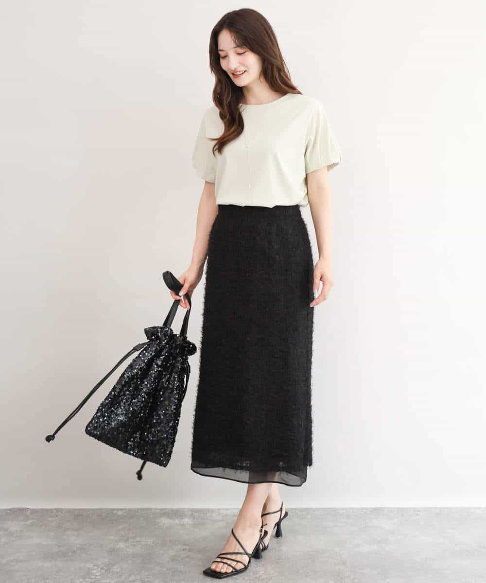 FKKID71130 MK MICHEL KLEIN(MK ミッシェルクラン) [UVカット/接触冷感/洗える]ギャザータックスリーブカットソー ブラック