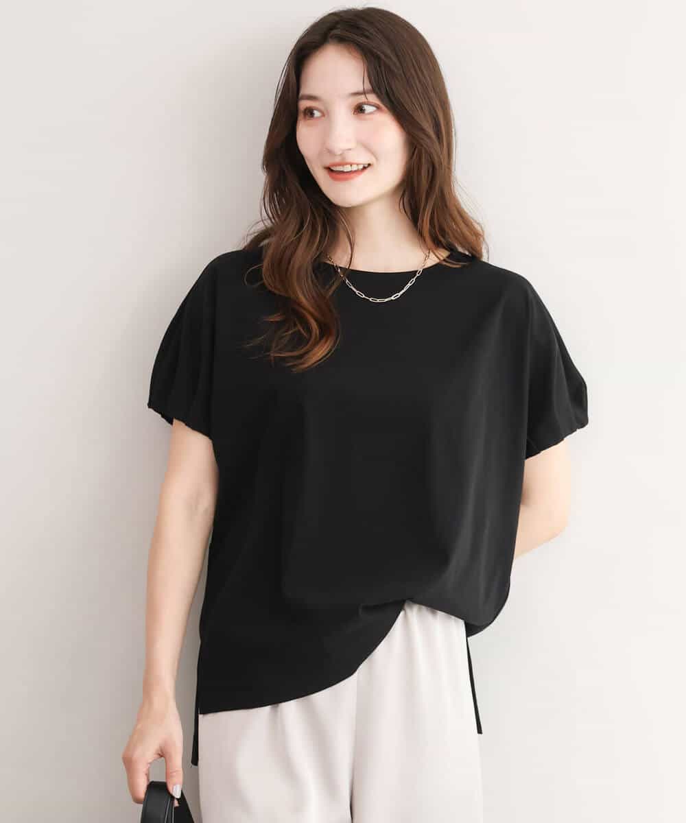 FKKID71130 MK MICHEL KLEIN(MK ミッシェルクラン) [UVカット/接触冷感/洗える]ギャザータックスリーブカットソー ブラック