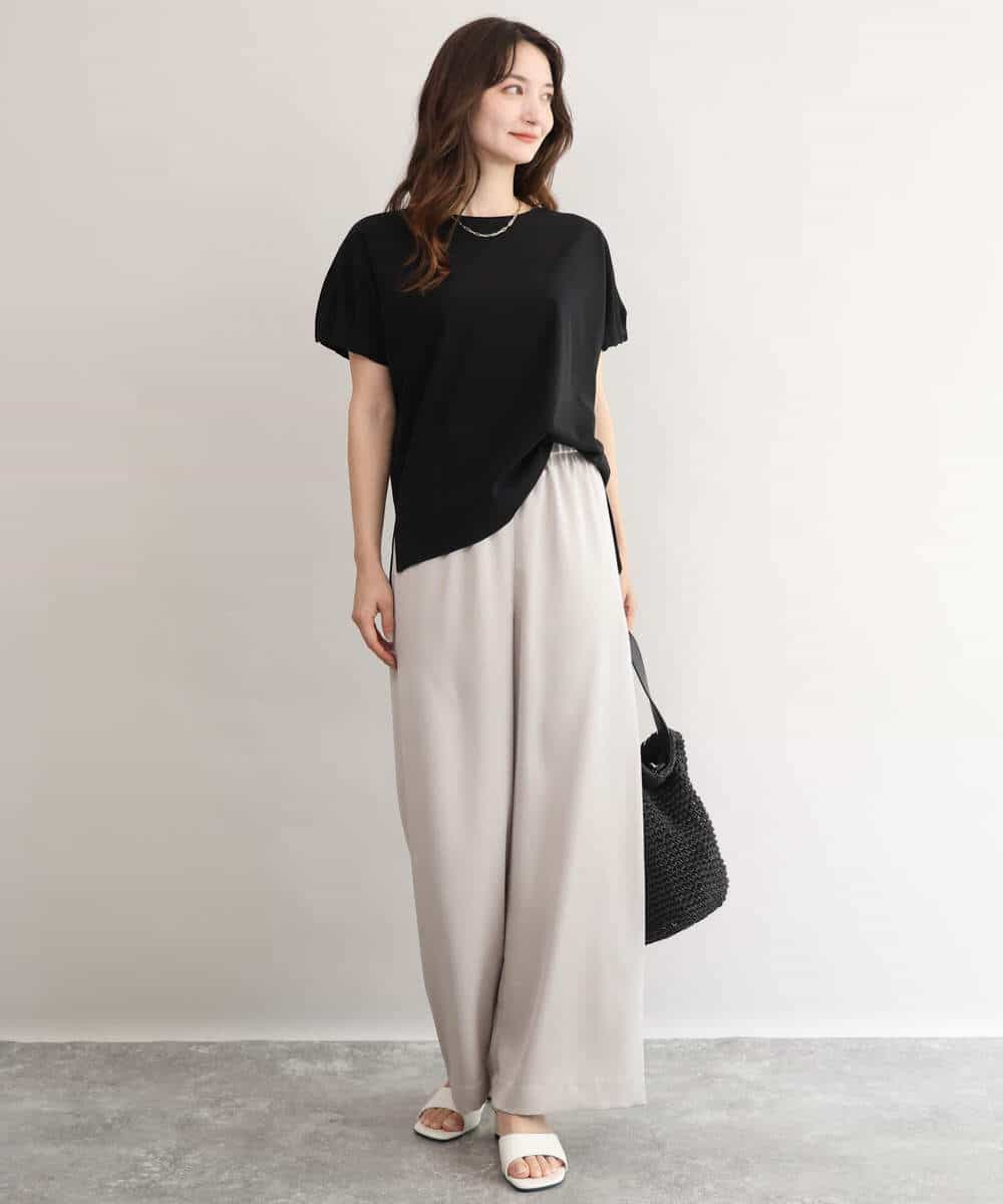 FKKID71130 MK MICHEL KLEIN(MK ミッシェルクラン) [UVカット/接触冷感/洗える]ギャザータックスリーブカットソー ブラック