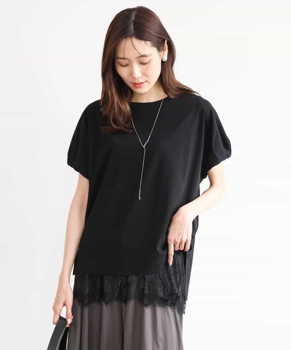 FKKID71130 MK MICHEL KLEIN(MK ミッシェルクラン) [UVカット/接触冷感/洗える]ギャザータックスリーブカットソー ブラック