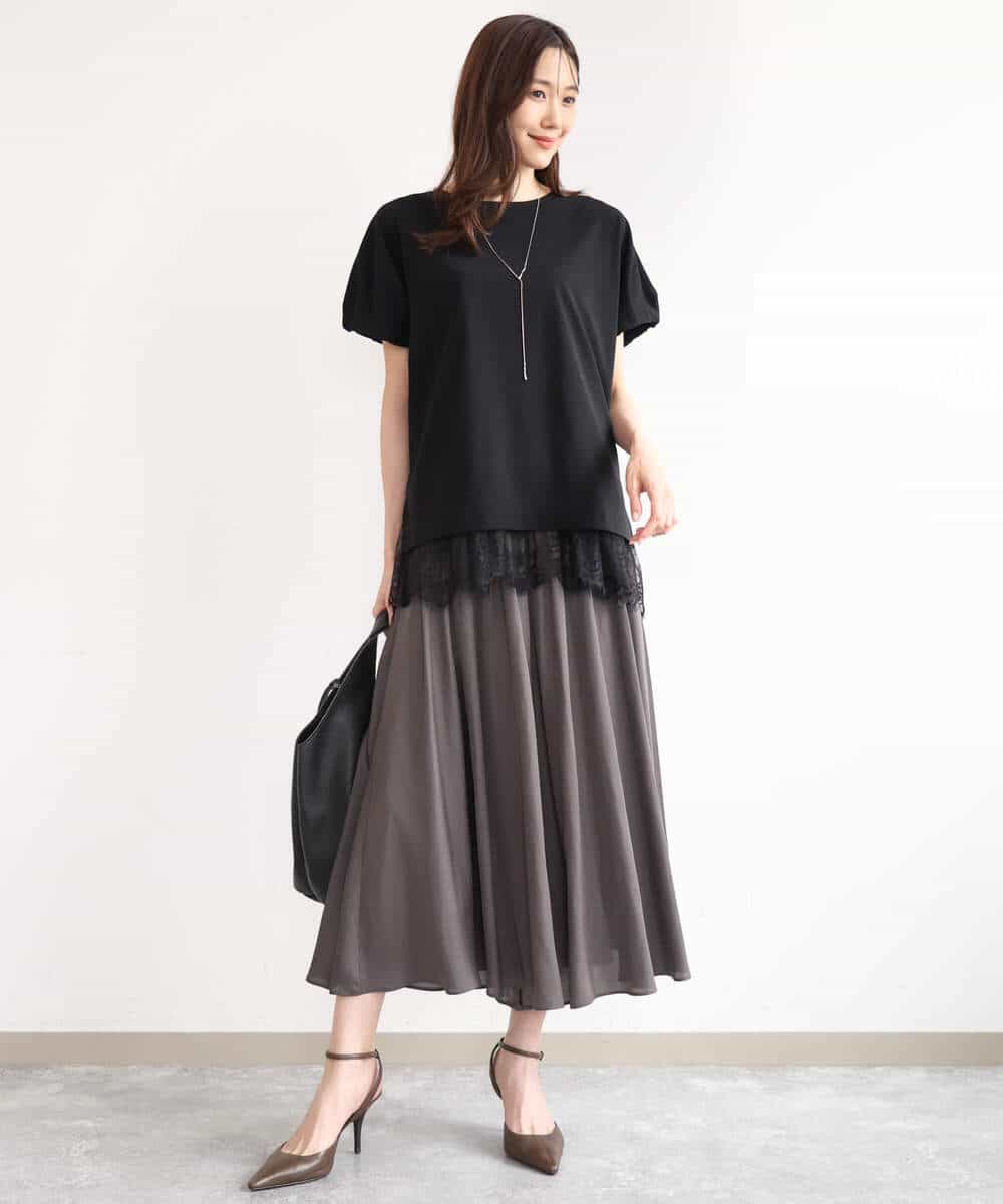 FKKID71130 MK MICHEL KLEIN(MK ミッシェルクラン) [UVカット/接触冷感/洗える]ギャザータックスリーブカットソー ブラック