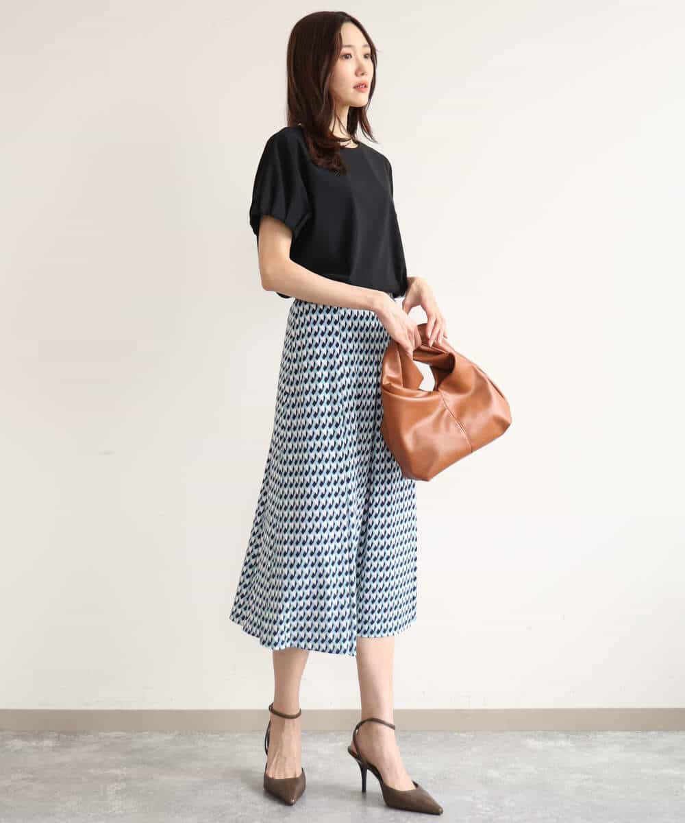 FKKID71130 MK MICHEL KLEIN(MK ミッシェルクラン) [UVカット/接触冷感/洗える]ギャザータックスリーブカットソー ブラック