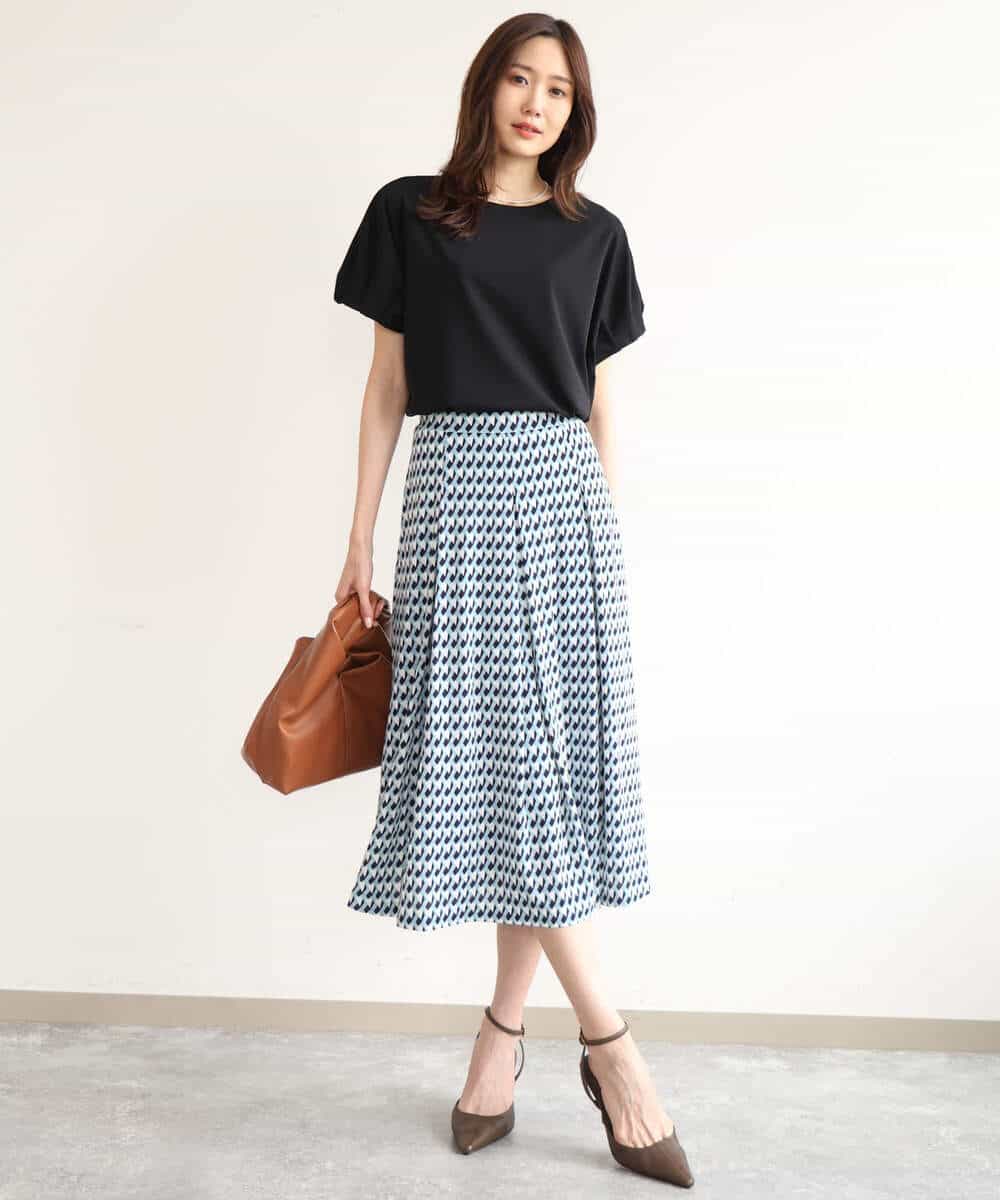 FKKID71130 MK MICHEL KLEIN(MK ミッシェルクラン) [UVカット/接触冷感/洗える]ギャザータックスリーブカットソー ブラック