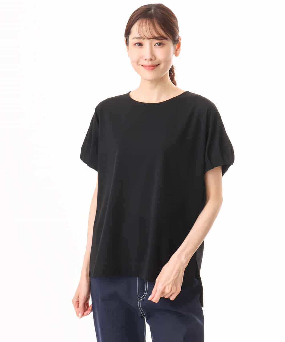 FKKID71130 MK MICHEL KLEIN(MK ミッシェルクラン) [UVカット/接触冷感/洗える]ギャザータックスリーブカットソー ブラック