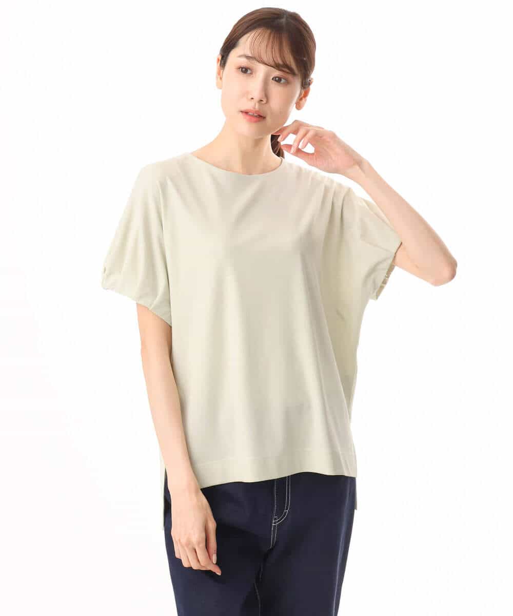 FKKID71130 MK MICHEL KLEIN(MK ミッシェルクラン) [UVカット/接触冷感/洗える]ギャザータックスリーブカットソー ブラック