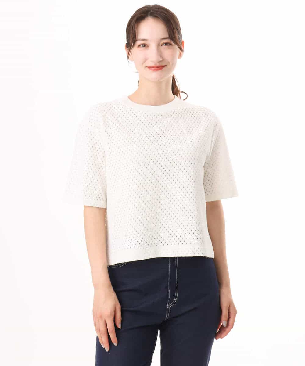 FKKID72110 MK MICHEL KLEIN(MK ミッシェルクラン) [洗える]ドット調アイレット レースTシャツ ホワイト