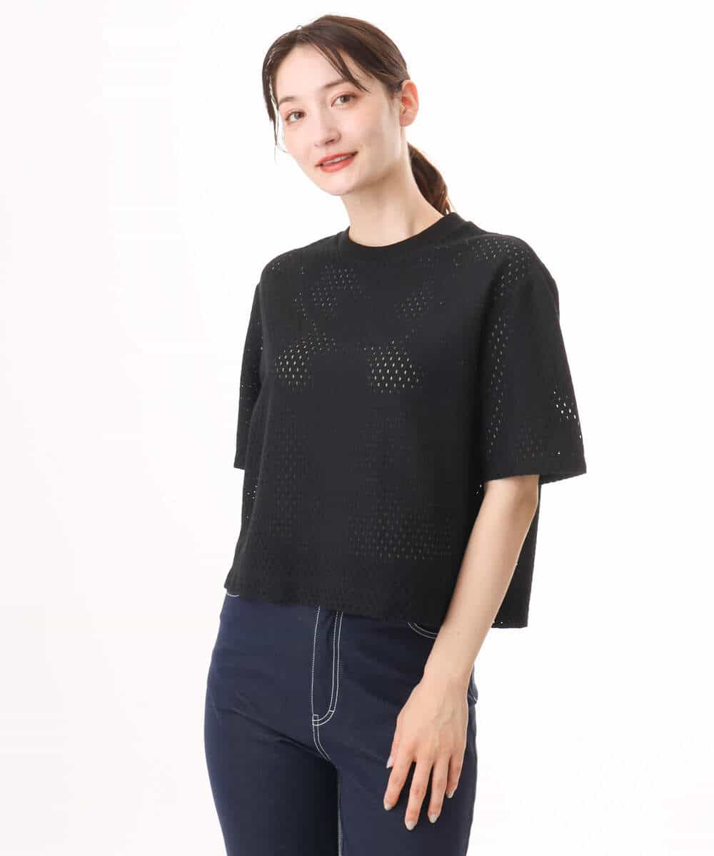 FKKID72110 MK MICHEL KLEIN(MK ミッシェルクラン) [洗える]ドット調アイレット レースTシャツ ホワイト