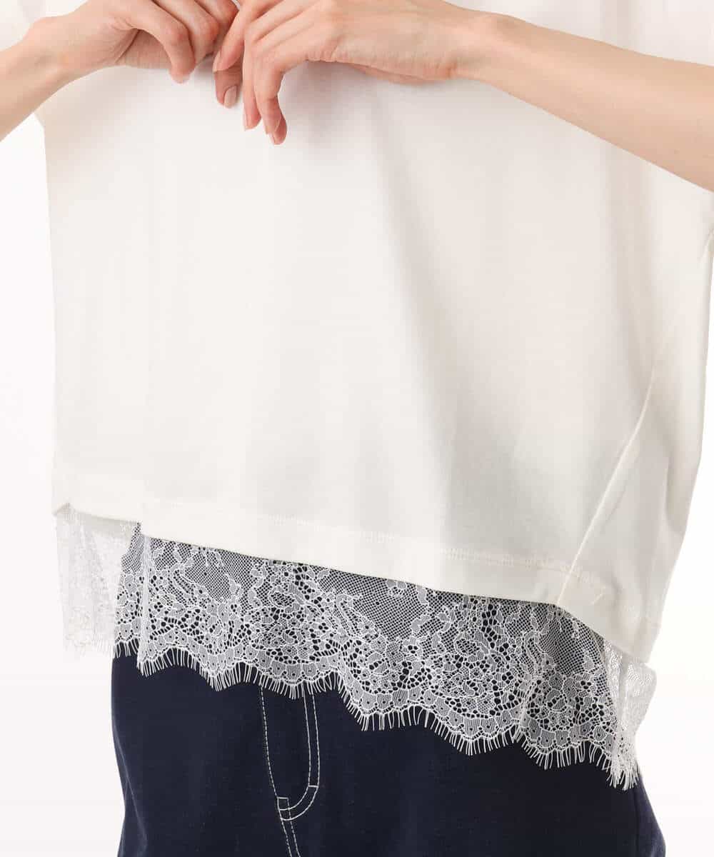 FKKID73120 MK MICHEL KLEIN(MK ミッシェルクラン) [接触冷感/洗える]ヘムレースデザインVネックカットソー ホワイト