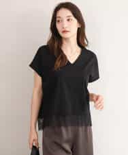 FKKID73120 MK MICHEL KLEIN(MK ミッシェルクラン) [接触冷感/洗える]ヘムレースデザインVネックカットソー ブラック