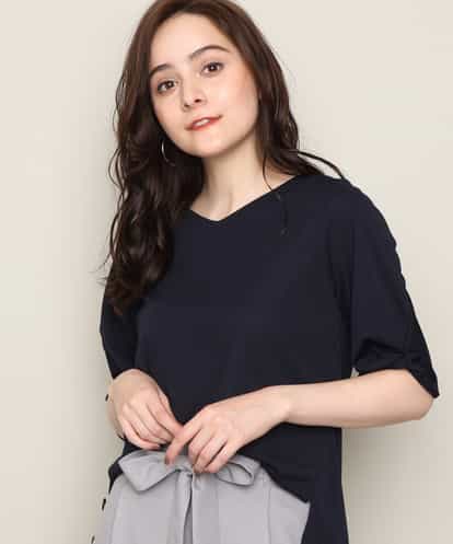 MK MICHEL KLEIN(エムケー ミッシェルクラン) 【接触冷感/洗濯機で洗える】ツイストスリーブカットソー ネイビー 38