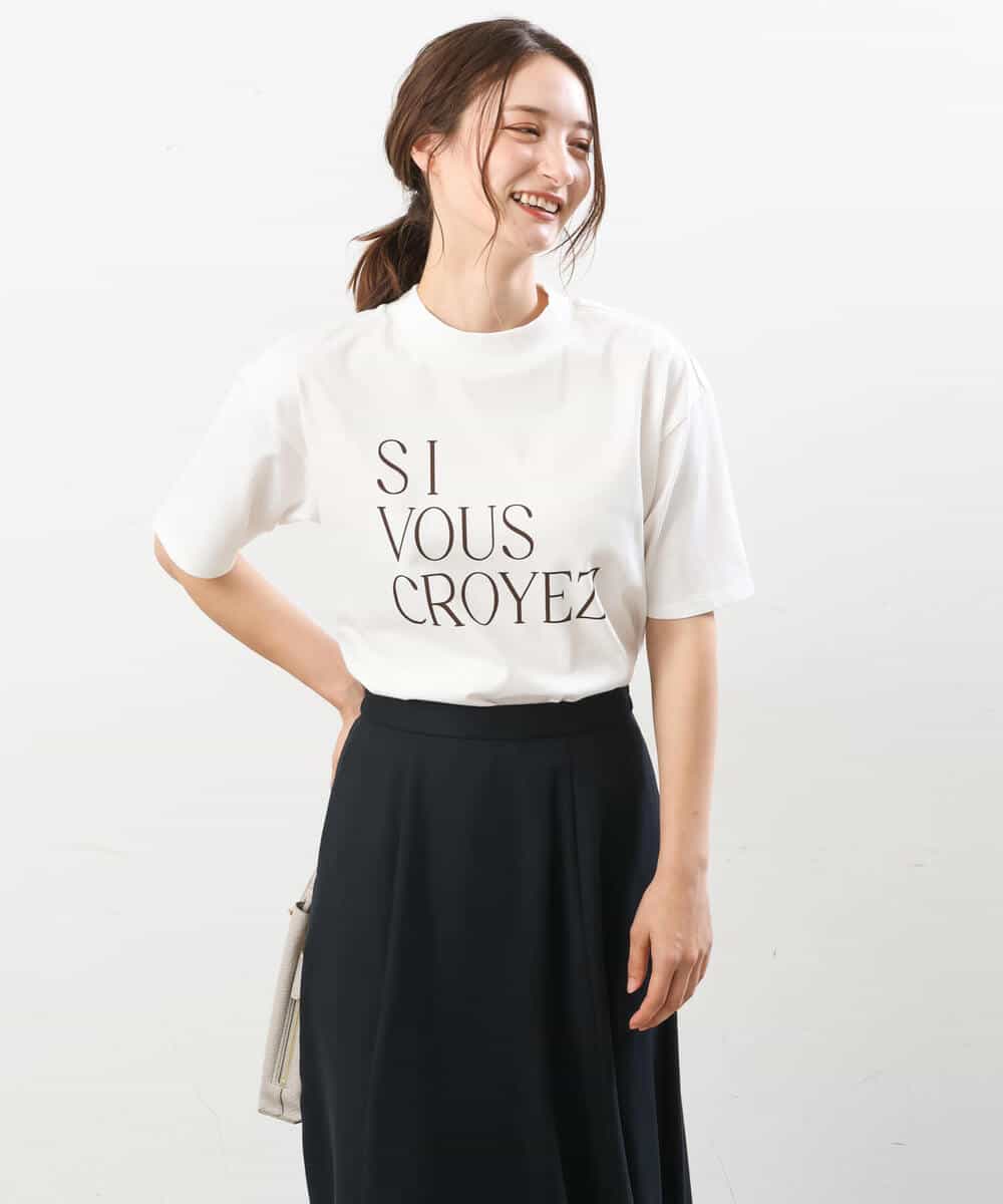 FKKIS19075 MK MICHEL KLEIN(MK ミッシェルクラン) モックネックロゴTシャツ/洗える ホワイト