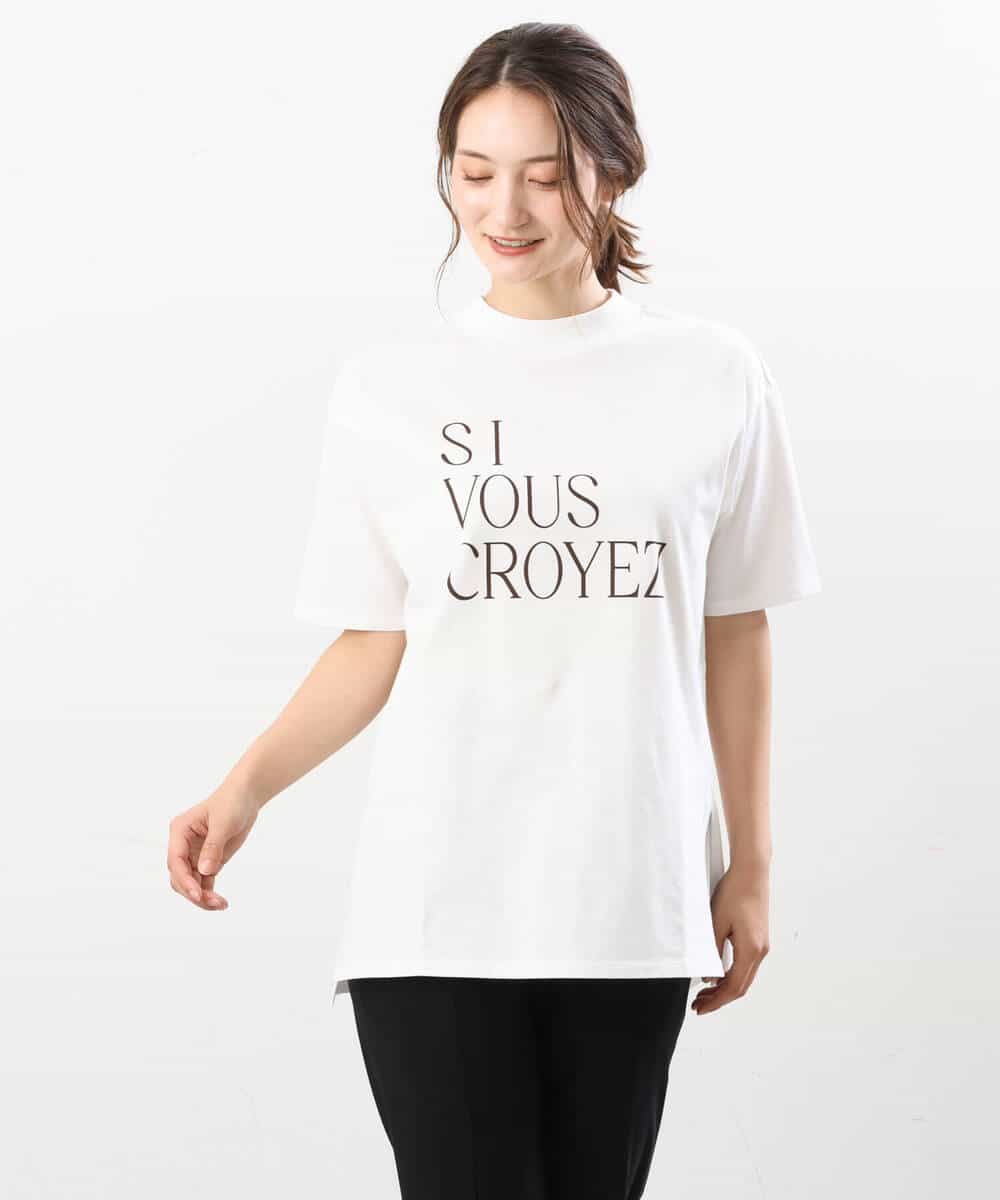 FKKIS19075 MK MICHEL KLEIN(MK ミッシェルクラン) モックネックロゴTシャツ/洗える ホワイト