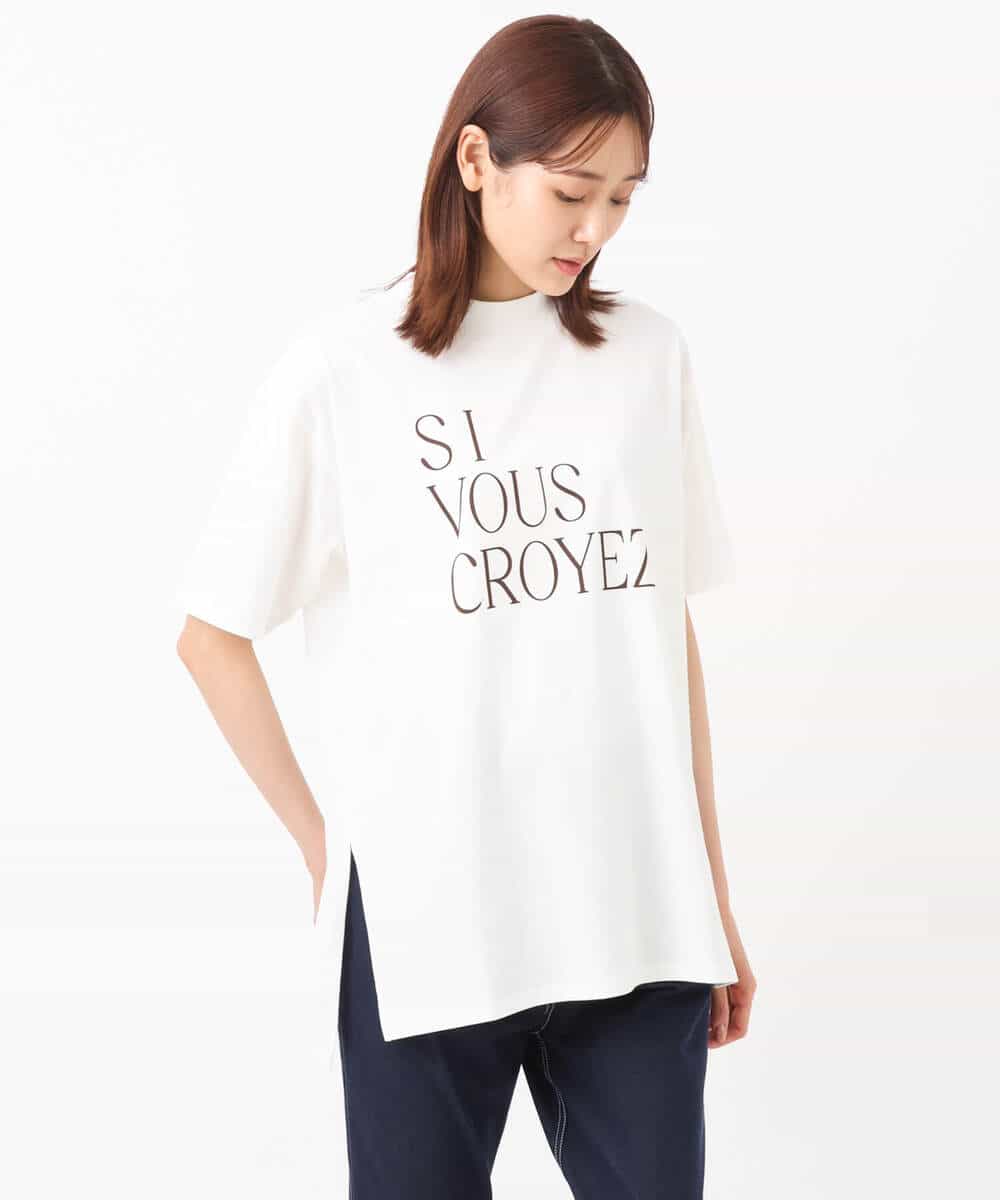 FKKIS19075 MK MICHEL KLEIN(MK ミッシェルクラン) モックネックロゴTシャツ/洗える ホワイト