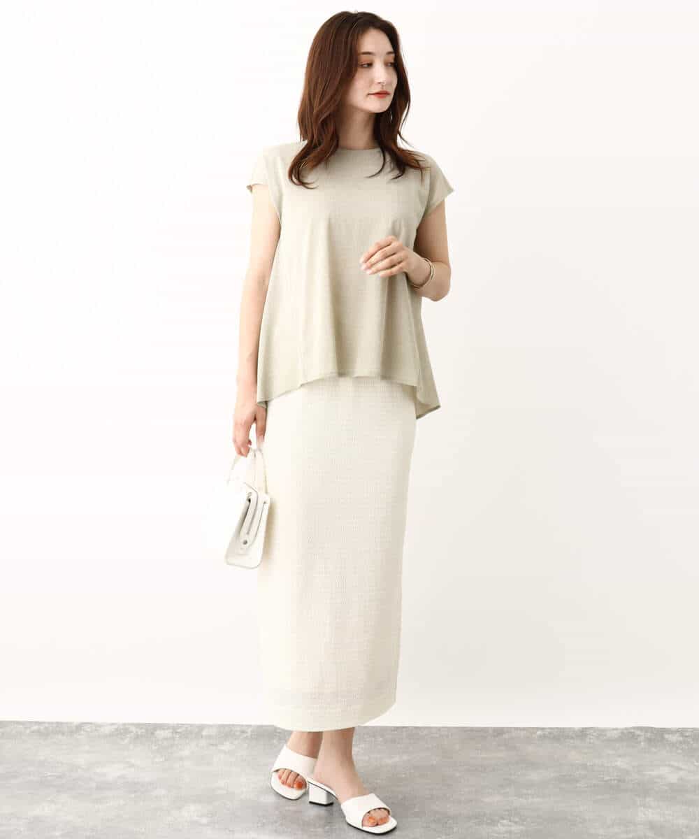 FKKIV72110 MK MICHEL KLEIN(MK ミッシェルクラン) ジャージーラメTシャツ/洗える ライトブルー