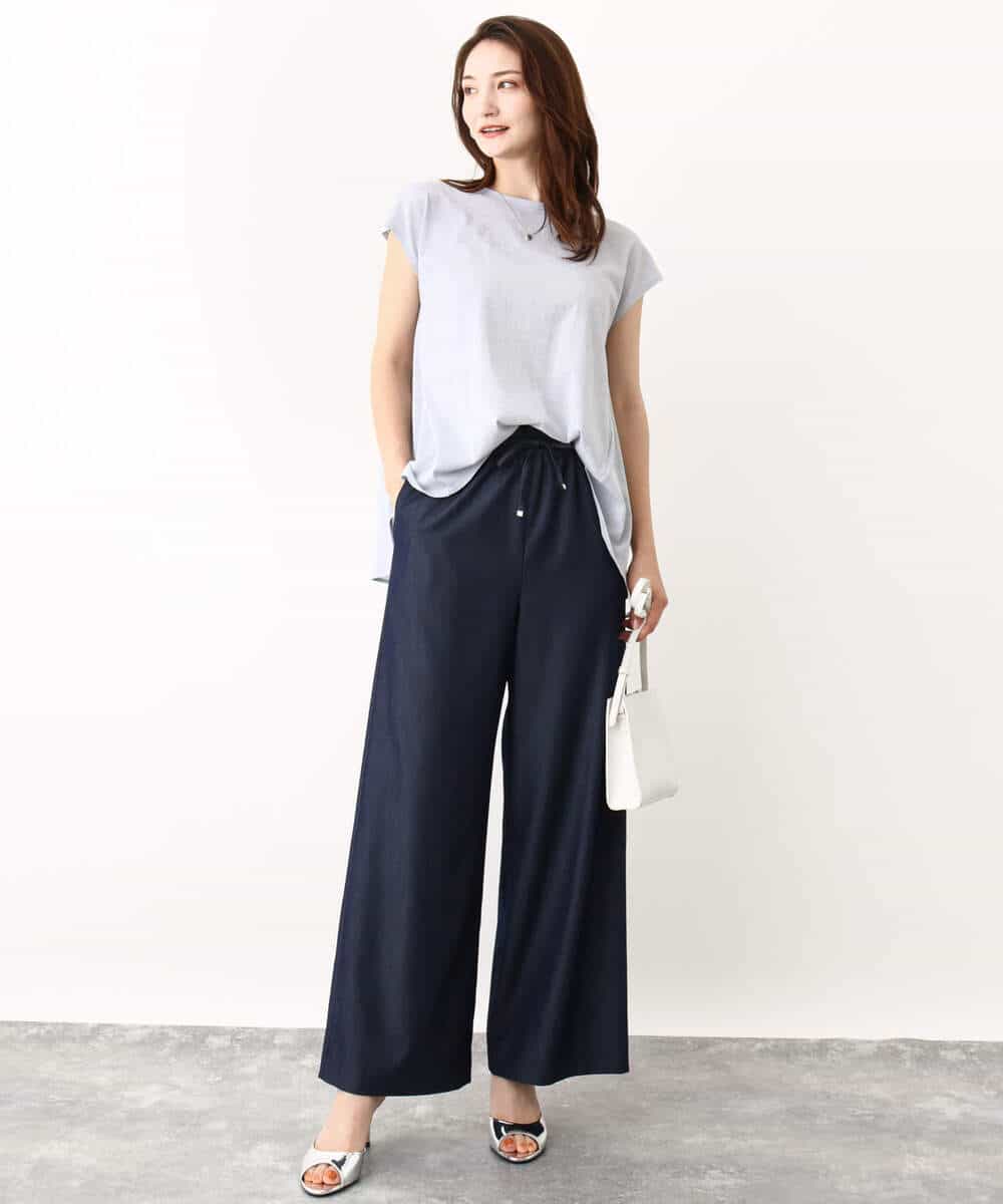 FKKIV72110 MK MICHEL KLEIN(MK ミッシェルクラン) ジャージーラメTシャツ/洗える ライトブルー