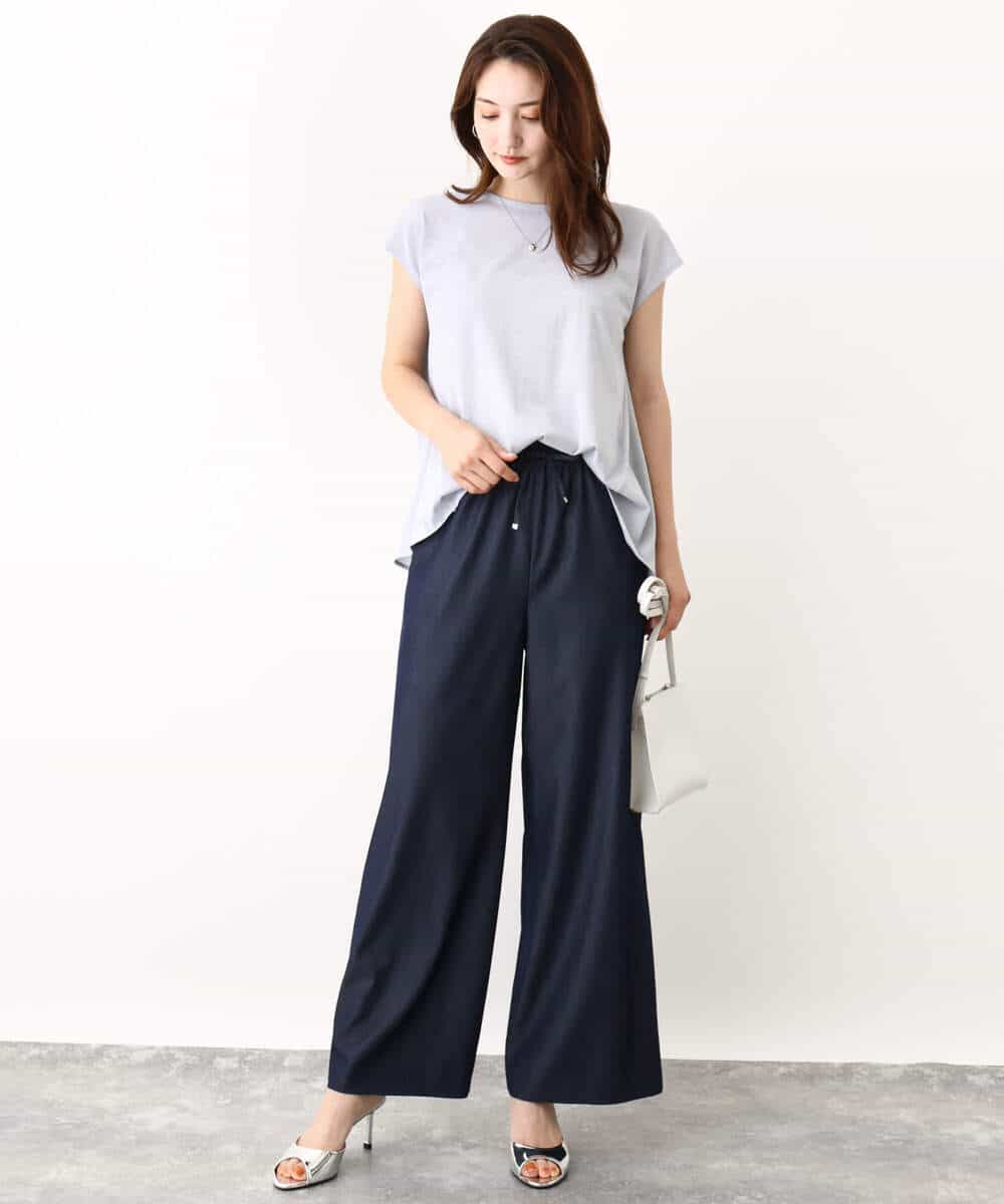 FKKIV72110 MK MICHEL KLEIN(MK ミッシェルクラン) ジャージーラメTシャツ/洗える ライトブルー