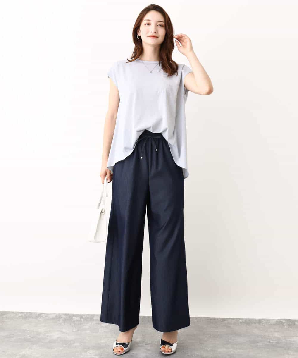 FKKIV72110 MK MICHEL KLEIN(MK ミッシェルクラン) ジャージーラメTシャツ/洗える ライトブルー