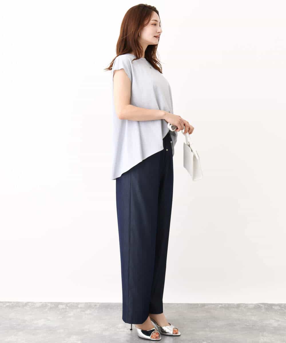 FKKIV72110 MK MICHEL KLEIN(MK ミッシェルクラン) ジャージーラメTシャツ/洗える ライトブルー