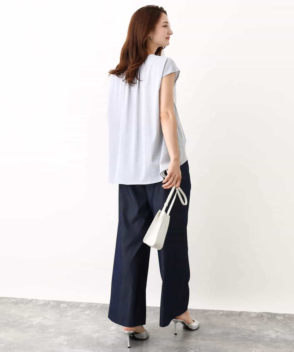 FKKIV72110 MK MICHEL KLEIN(MK ミッシェルクラン) ジャージーラメTシャツ/洗える ライトブルー