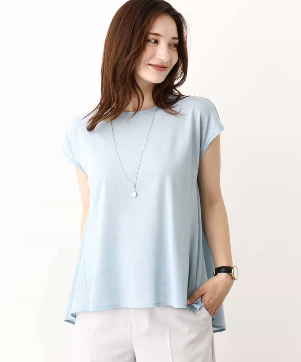 FKKIV72110 MK MICHEL KLEIN(MK ミッシェルクラン) ジャージーラメTシャツ/洗える ライトブルー