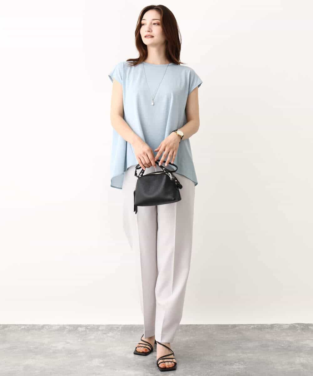 FKKIV72110 MK MICHEL KLEIN(MK ミッシェルクラン) ジャージーラメTシャツ/洗える ライトブルー