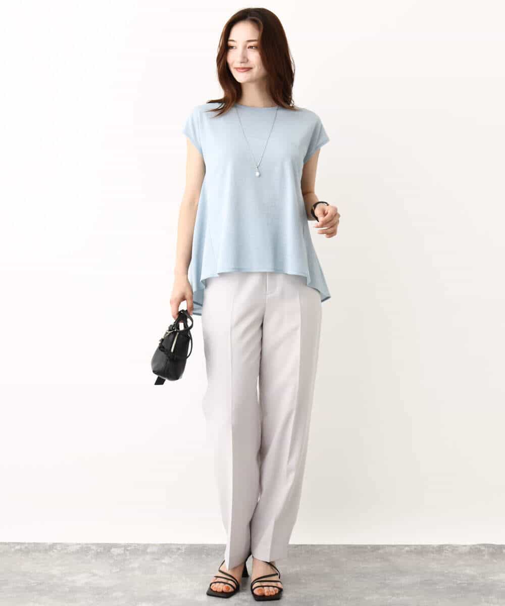 FKKIV72110 MK MICHEL KLEIN(MK ミッシェルクラン) ジャージーラメTシャツ/洗える ライトブルー