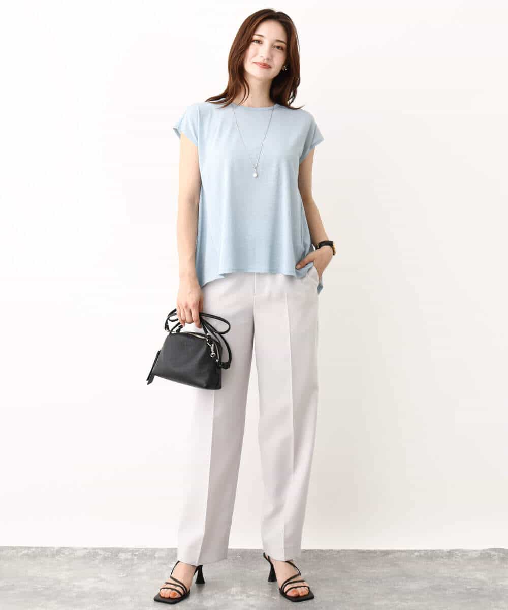 FKKIV72110 MK MICHEL KLEIN(MK ミッシェルクラン) ジャージーラメTシャツ/洗える ライトブルー
