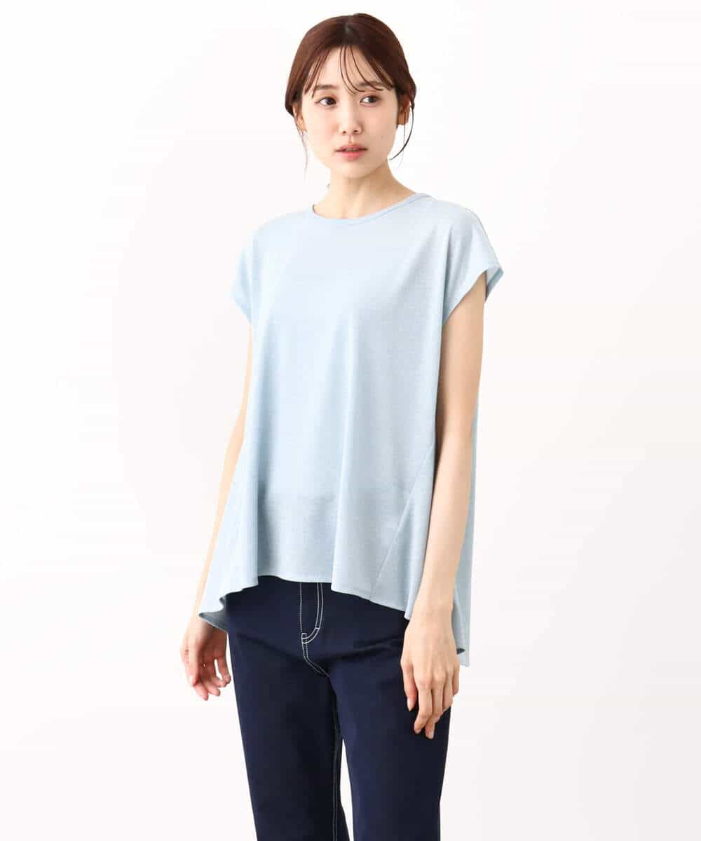 FKKIV72110 MK MICHEL KLEIN(MK ミッシェルクラン) ジャージーラメTシャツ/洗える ライトブルー