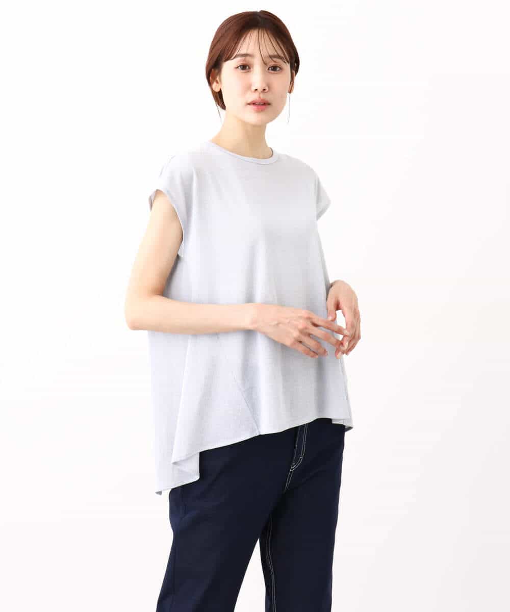 FKKIV72110 MK MICHEL KLEIN(MK ミッシェルクラン) ジャージーラメTシャツ/洗える ライトブルー