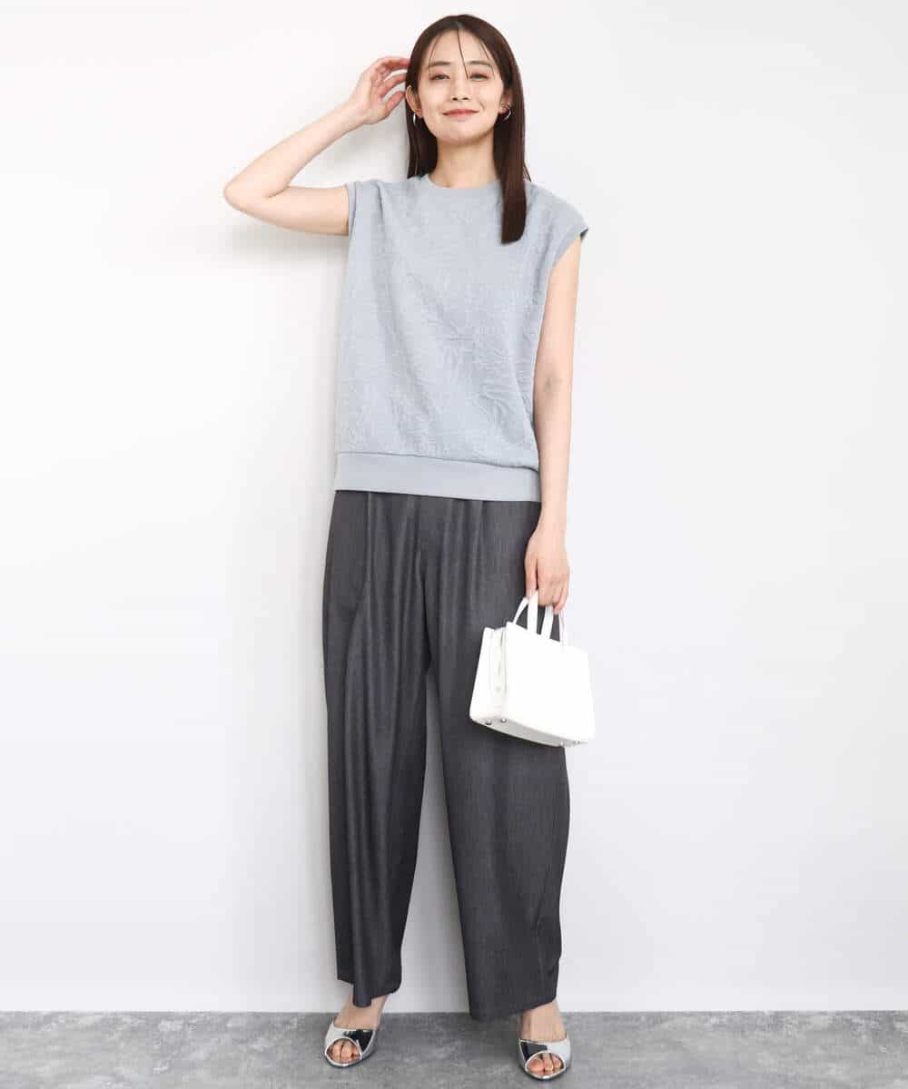 FKKJA23100 MK MICHEL KLEIN(MK ミッシェルクラン) フクレジャガードノースリーブトップス/洗える グレー