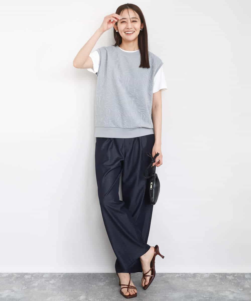 FKKJA23100 MK MICHEL KLEIN(MK ミッシェルクラン) フクレジャガードノースリーブトップス/洗える グレー