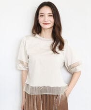 FKKJA56110 MK MICHEL KLEIN(MK ミッシェルクラン) シアー切替えランタンスリーブカットソー/接触冷感/洗える ベージュ