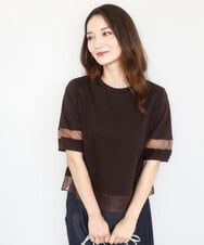 FKKJA56110 MK MICHEL KLEIN(MK ミッシェルクラン) シアー切替えランタンスリーブカットソー/接触冷感/洗える ブラウン