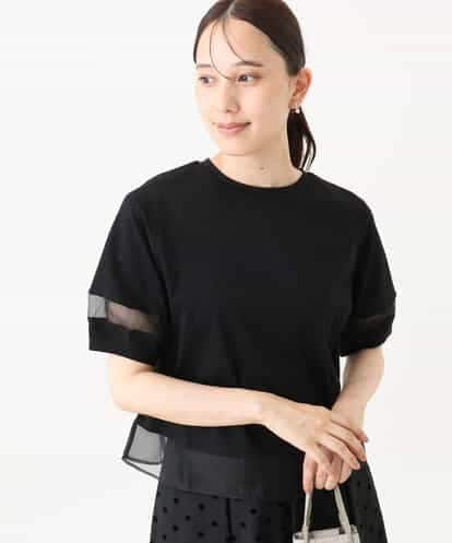FKKJA56110 MK MICHEL KLEIN シアー切替えランタンスリーブカットソー/接触冷感/洗える