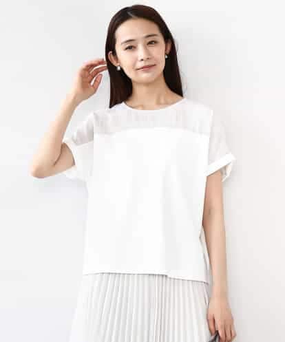 FKKJA71120 MK MICHEL KLEIN シアーチェック切替えカットソー/洗える