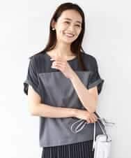 FKKJA71120 MK MICHEL KLEIN(MK ミッシェルクラン) シアーチェック切替えカットソー/洗える ダークグレー×グレー