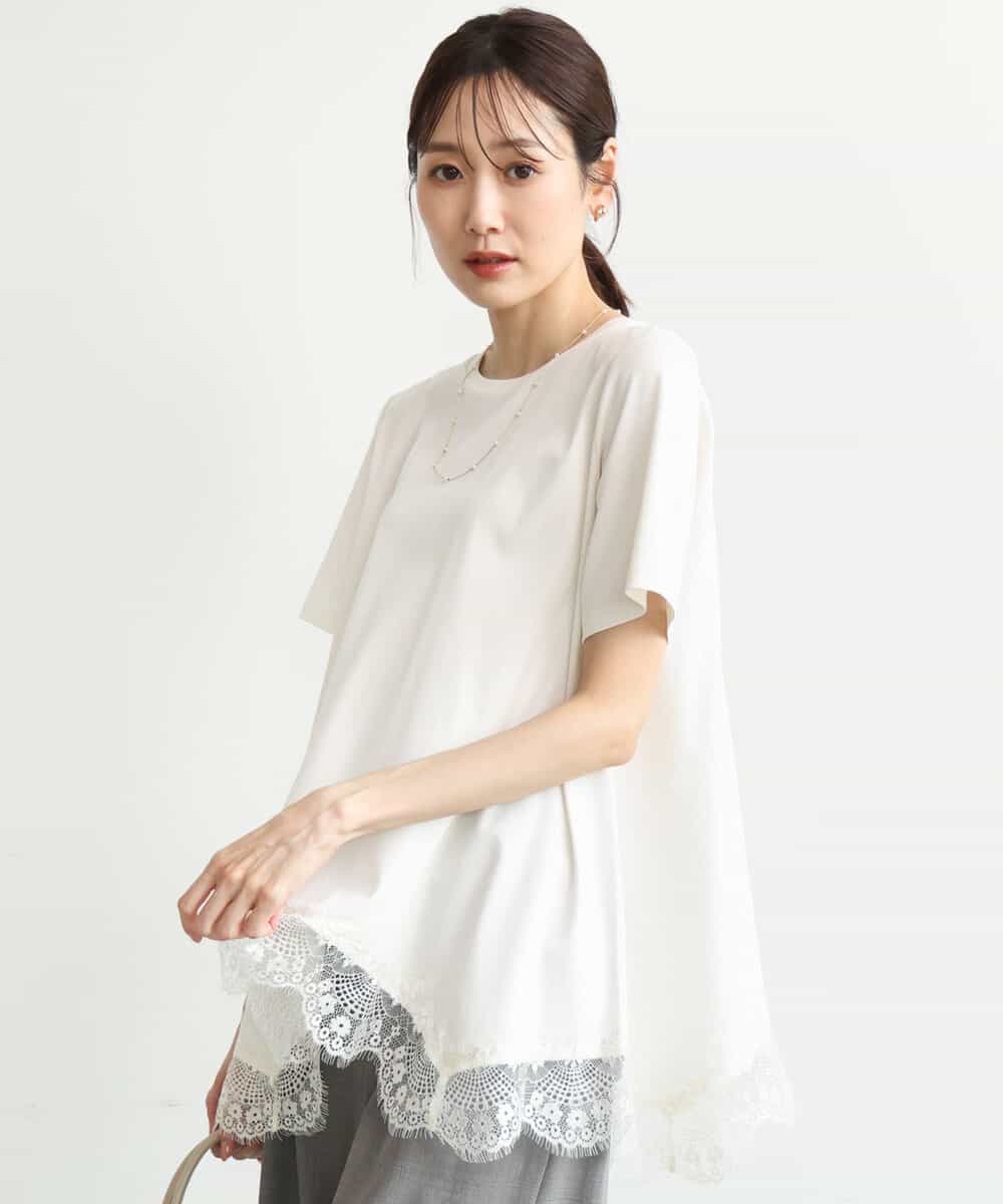 FKKJD21110 MK MICHEL KLEIN(MK ミッシェルクラン) [洗える]イレヘムレースデザインカットソー アイボリー
