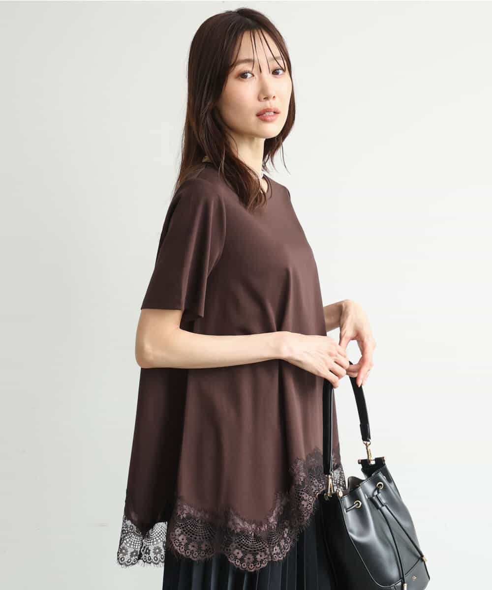 FKKJD21110 MK MICHEL KLEIN(MK ミッシェルクラン) [洗える]イレヘムレースデザインカットソー ブラウン