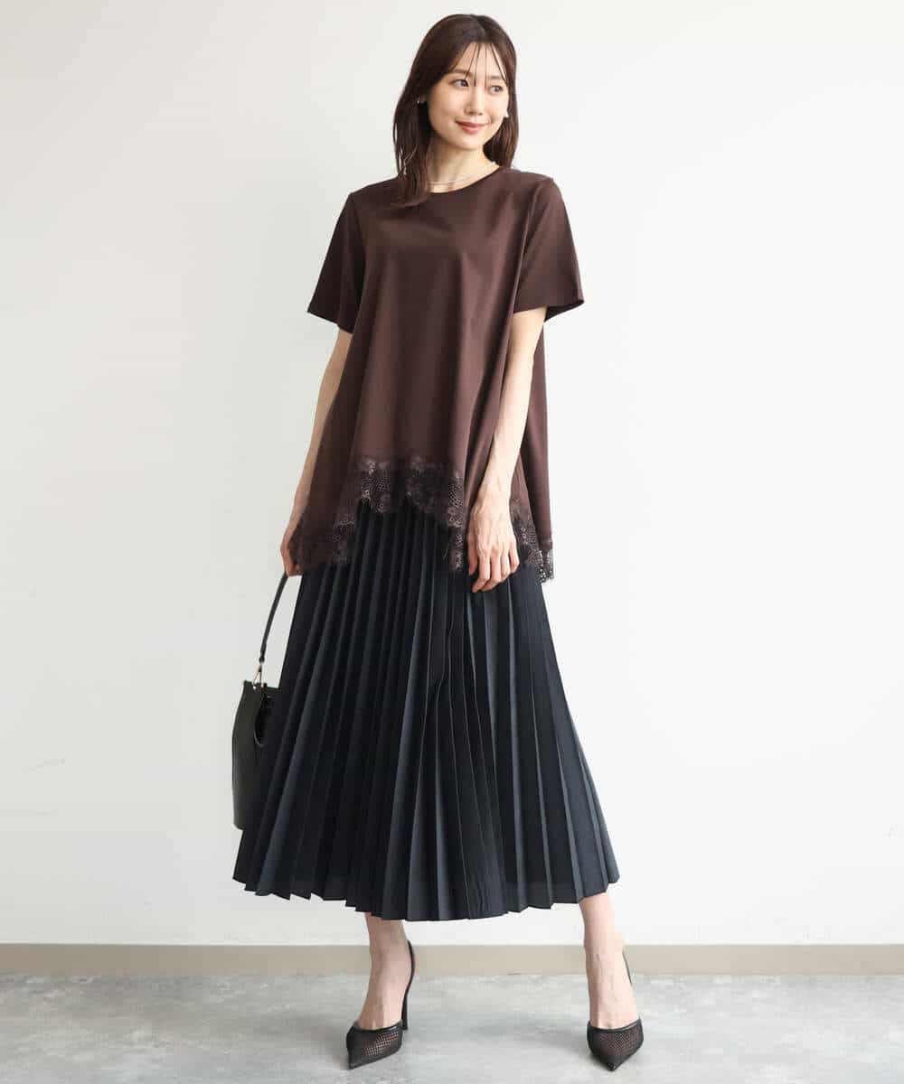 FKKJD21110 MK MICHEL KLEIN(MK ミッシェルクラン) [洗える]イレヘムレースデザインカットソー ブラック