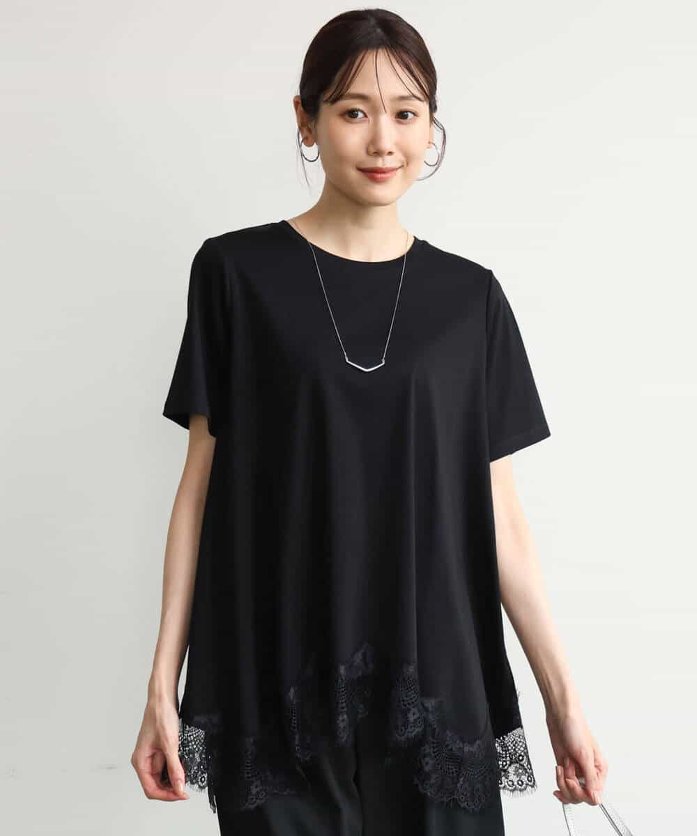 FKKJD21110 MK MICHEL KLEIN(MK ミッシェルクラン) [洗える]イレヘムレースデザインカットソー ブラック