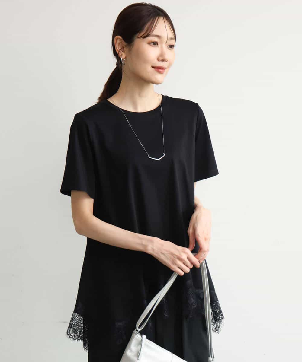 FKKJD21110 MK MICHEL KLEIN(MK ミッシェルクラン) [洗える]イレヘムレースデザインカットソー ブラック