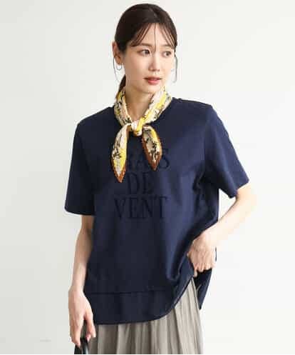 FKKJD23090 MK MICHEL KLEIN [洗える]シフォン切替えフロッキーロゴTシャツ