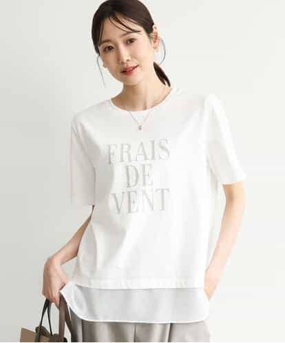FKKJD23090 MK MICHEL KLEIN [洗える]シフォン切替えフロッキーロゴTシャツ